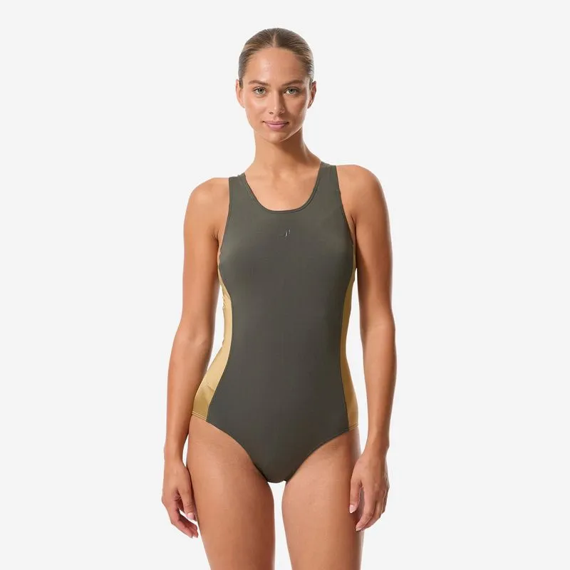 Maiô Feminino de Natação Kelly Kaki Verde Musgo e Bege Traje de banho feminino de uma peça, Kelly kaki gold, 38