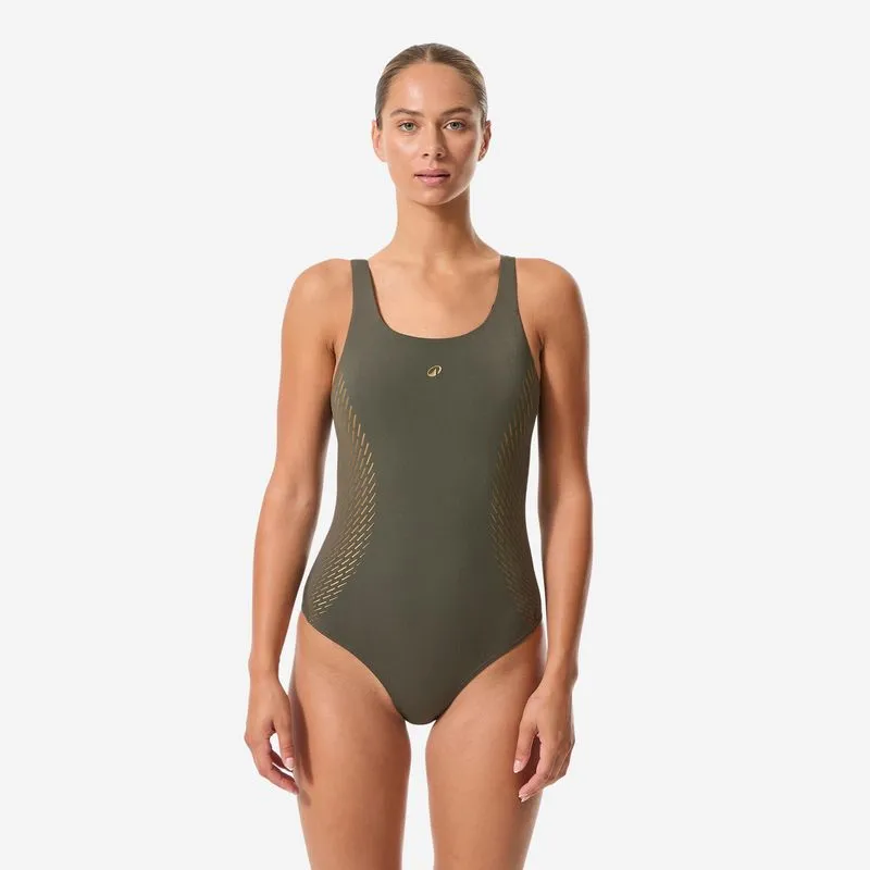 Maiô Feminino de Natação Kimy Cuti Caqui Dourado Traje de banho feminino de uma peça, Kimy cuti cáqui dourado, 46