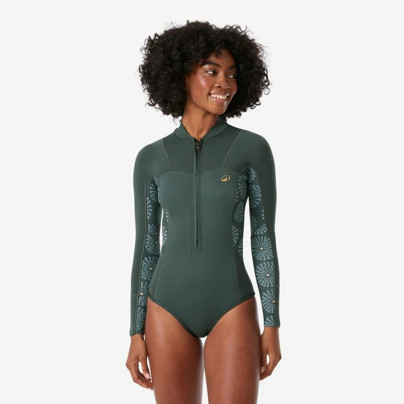 Maiô Feminino de Surf em Neoprene Fecho Frontal Decathlon Verde Maiô com Manga Longa de Surf e Fecho Frontal Verde Decathlon, P