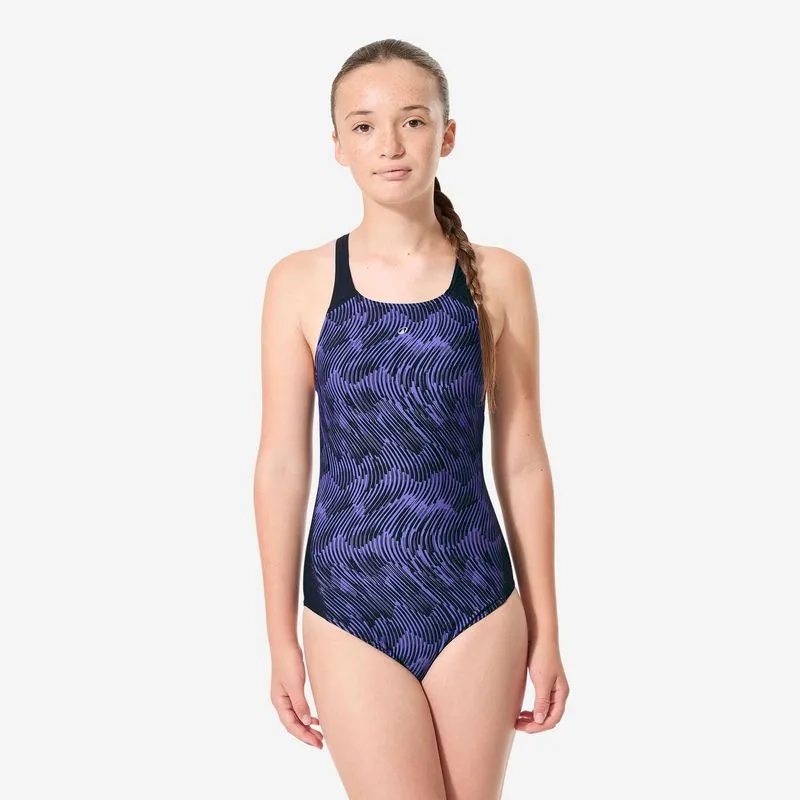 Traje de banho de 1 peça para meninas adolescentes, Kamyleon mouv violet, 14-15 ANOS