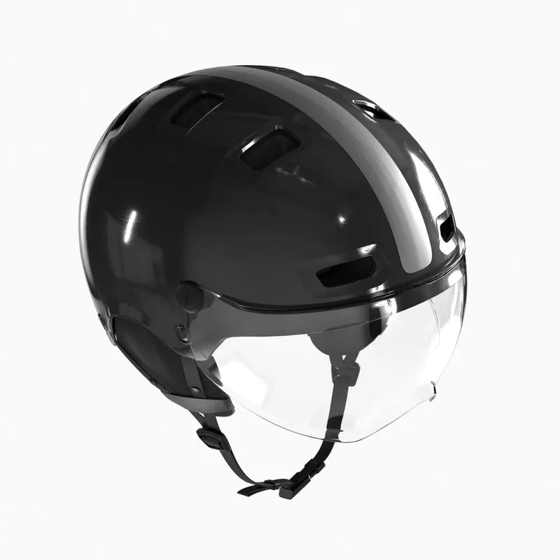 Capacete Adulto de Ciclismo Urbano com Viseira 580 Btwin Preto - G/59-62CM