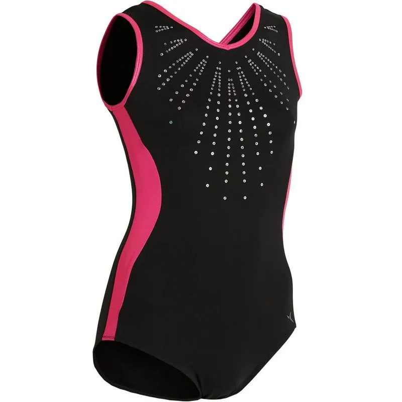 Collant de Ginástica Artística e Rítmica 500 Preto GAFJSM 500 F LEOTARD FDM, 12 YEARS