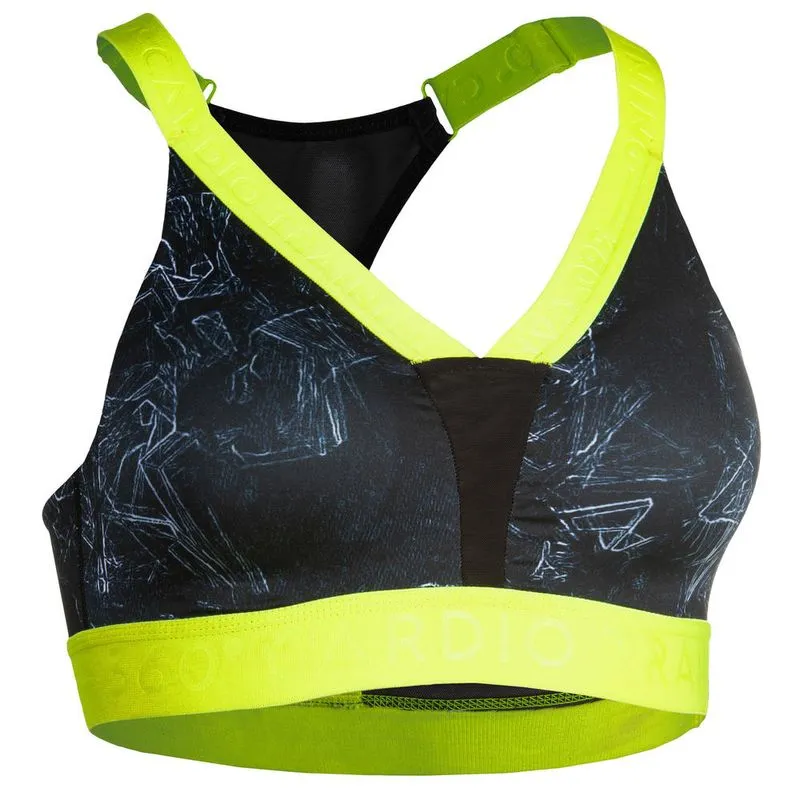 Top cardio feminino de academia 520 Preto-amarelo FBRA 505 W SPORTS BRA DRB, L