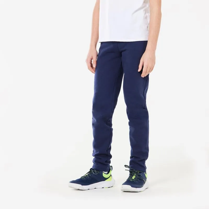 Calça Infantil de Ginástica em Moletom 100 Domyos Azul Marinho Calças de Ginástica Quentes em Moletão Criança Marinho, 12 Anos