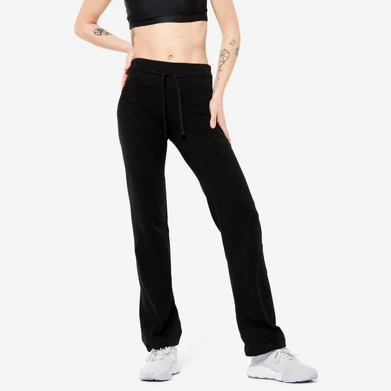 Calça Legging Feminina de Ginástica de Algodão 500 Domyos Preta, 4G