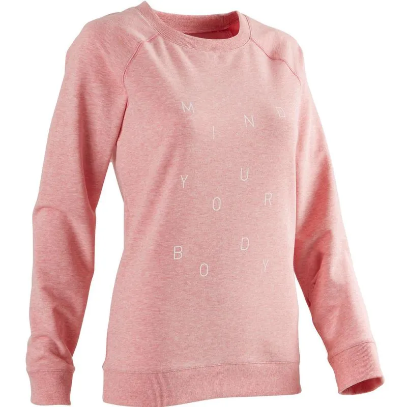 Blusa de Moletom Básica Feminina 100 Rosa-claro SWEAT500GYM PRINT HEATHER PINK, 2XL