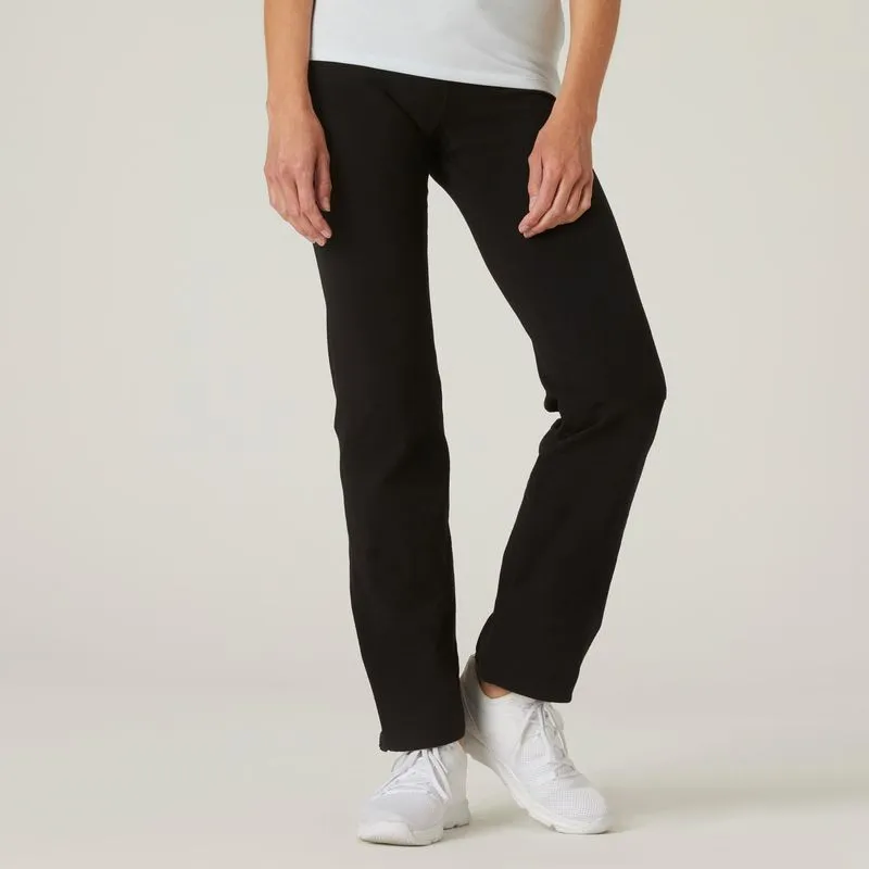 Calças Corte Direito de Fitness Mulher Fit+ 500 Preto, P