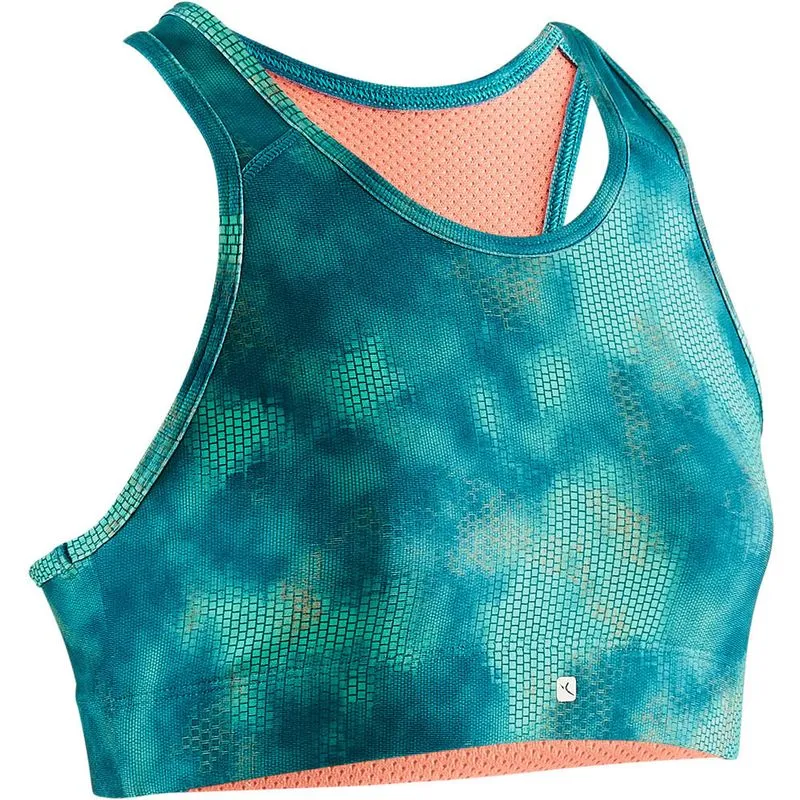 Top de Ginástica Menina Estampado Preto e Rosa Domyos Verde GBR 960 ALL OVER G SPORTS BRA, 14 YEARS