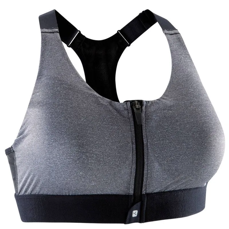 Top de cardio training 900 Azul-acinzentado ENERGY+ BRA ZIP HEATHER GREY, XL