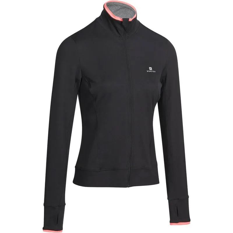 Jaqueta básica feminina para fitness 100 Domyos ENERGY JACKET BLACK, EU:42 US:S/M