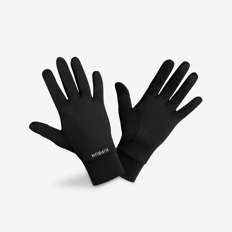 Luvas Adultas de Corrida Touch Screen V2 Kiprun Preta Luvas Táteis de Corrida Warm 100 V2, P