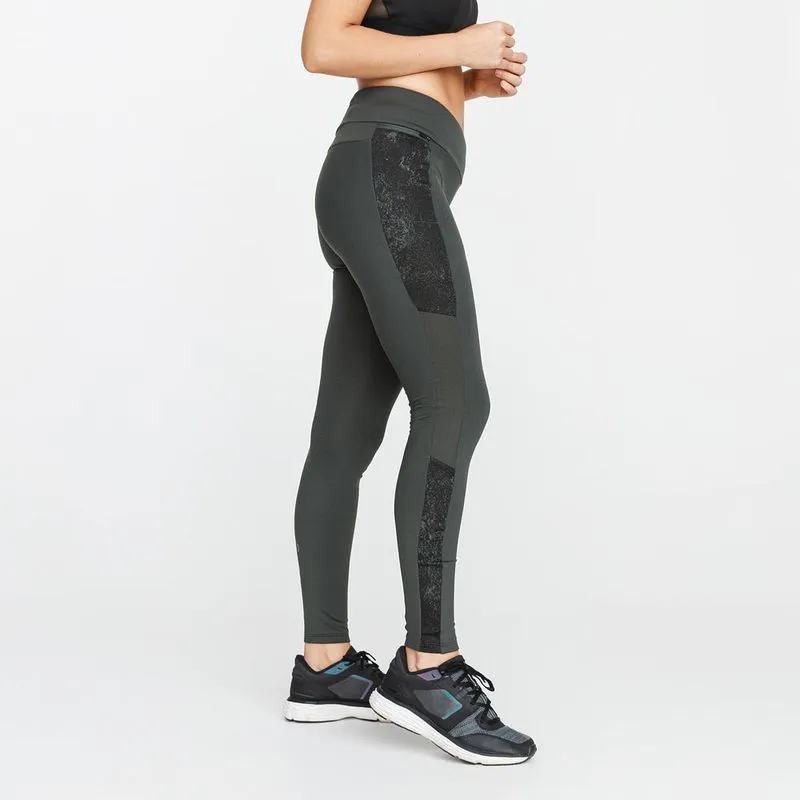 Legging feminina de corrida Run Warm Plus Verde-caqui Legging feminina de corrida Run Warm, verde-caqui, 3G