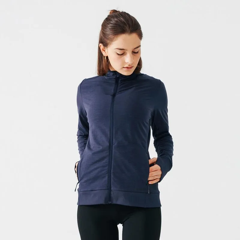 Jaqueta de corrida Feminina Run Warm Jacket run warm hood w w jacket ppe, 48 Azul-escuro 34