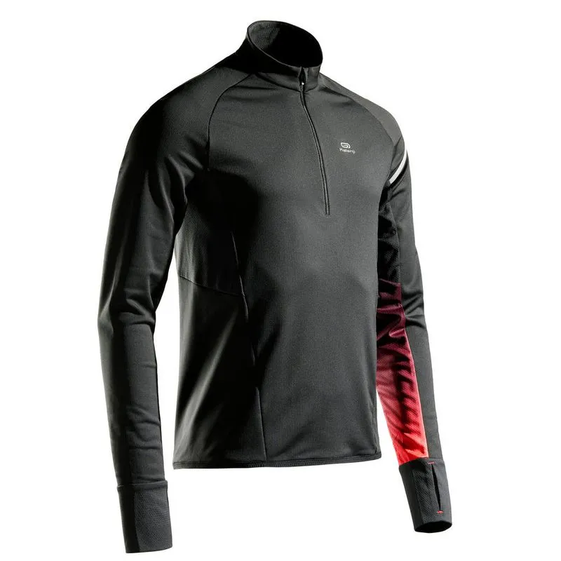 Blusa masculina de corrida Kiprun Warm Preto-vermelho Preto-vermelho BLUSA KIPRUN WARM PTO/VERM M