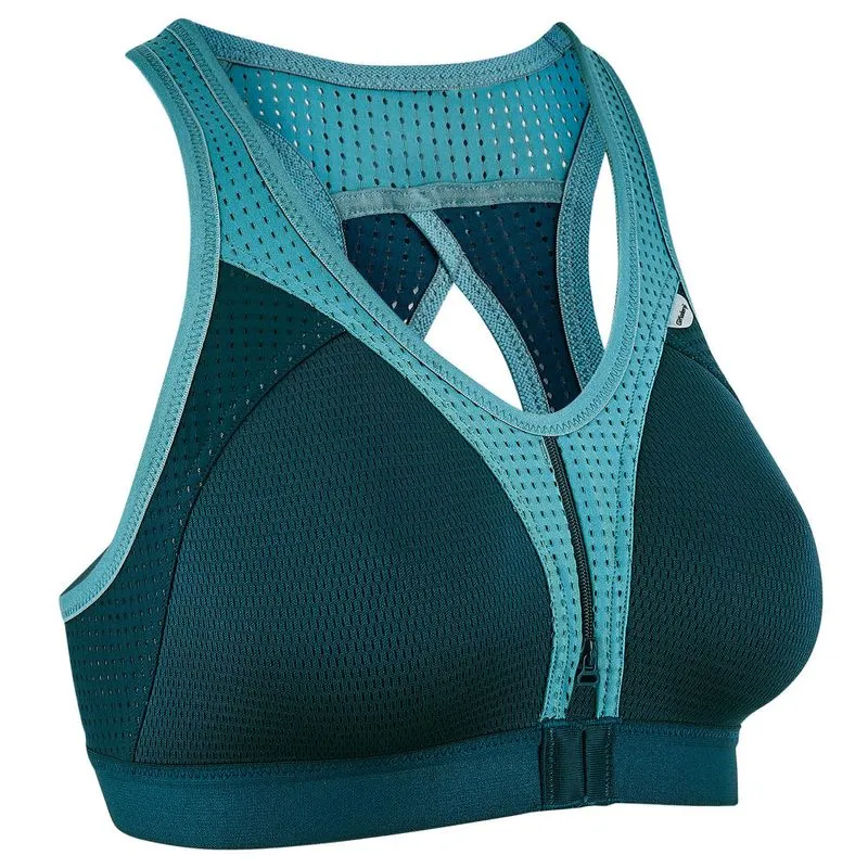 Top de corrida Kalenji Verde-escuro LARGE SIZE ZIP RUNNING BRA PETROL, M CD