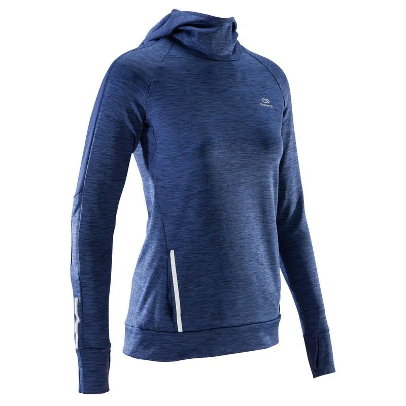 Blusa feminina de corrida Run Warm Hood Kalenji Azul Blusa feminina de corrida Run Warm Hood