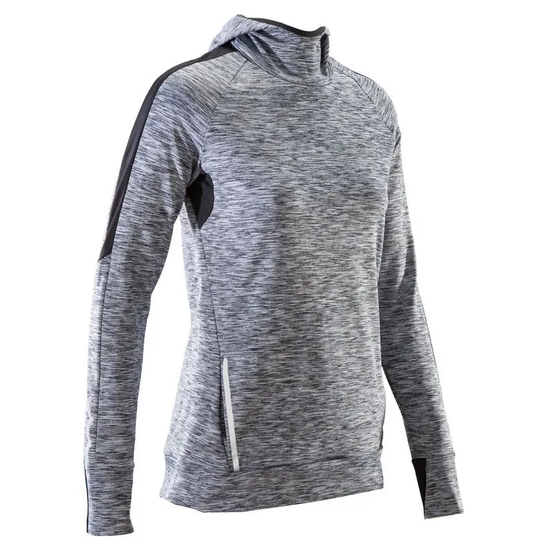 Blusa feminina de corrida Run Warm Hood Kalenji Cinza LONGSLEEVE TS RUN WARM HO, UK 18 - EU 46