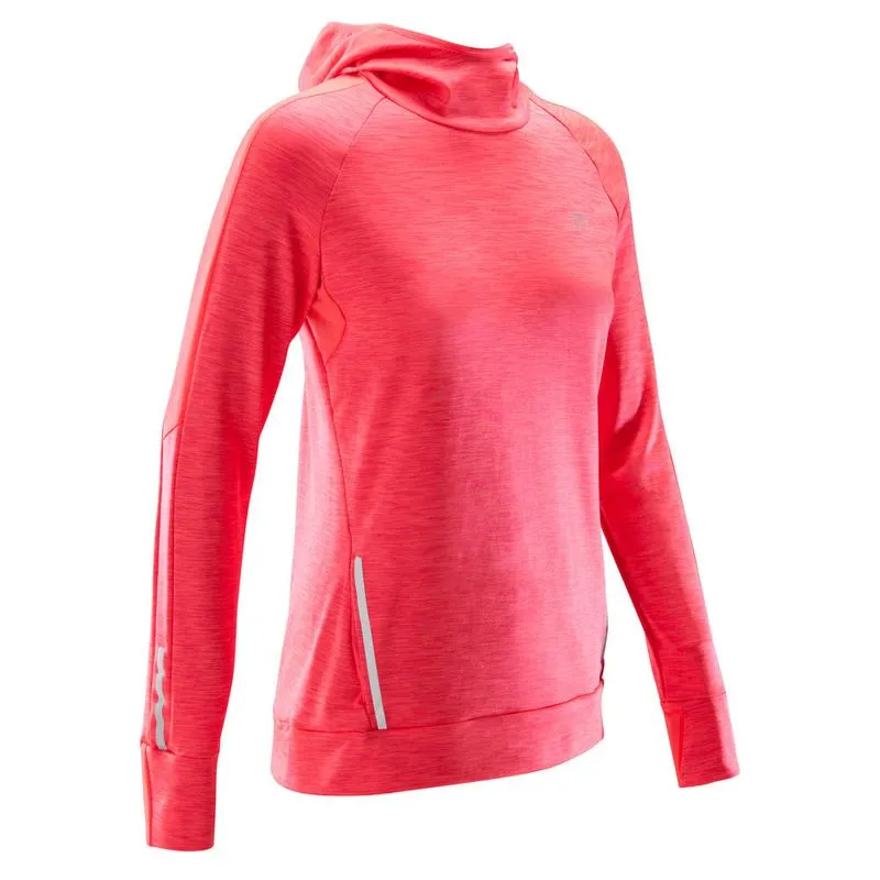 Blusa feminina de corrida Run Warm Hood Kalenji Rosa Blusa feminina de corrida Run Warm Hood
