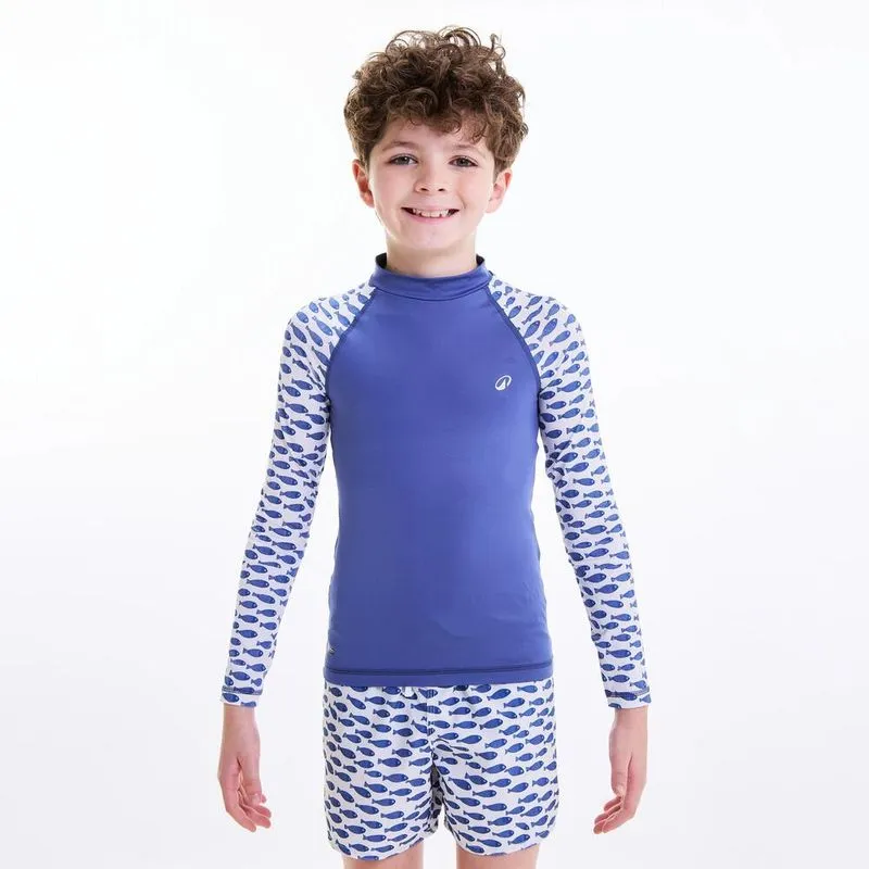 Camiseta Infantil de Surf Manga Longa UV Tribord Azul - 4 ANOS