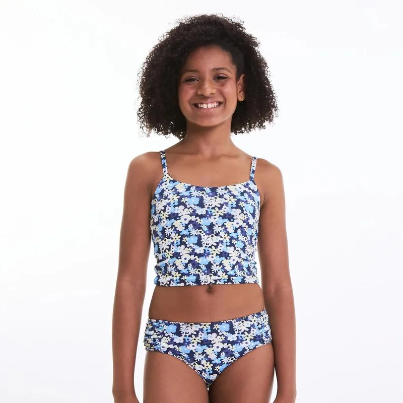 Calcinha Biquíni Infantil de Surf Franzida Tribord Multicolorida - 14 ANOS