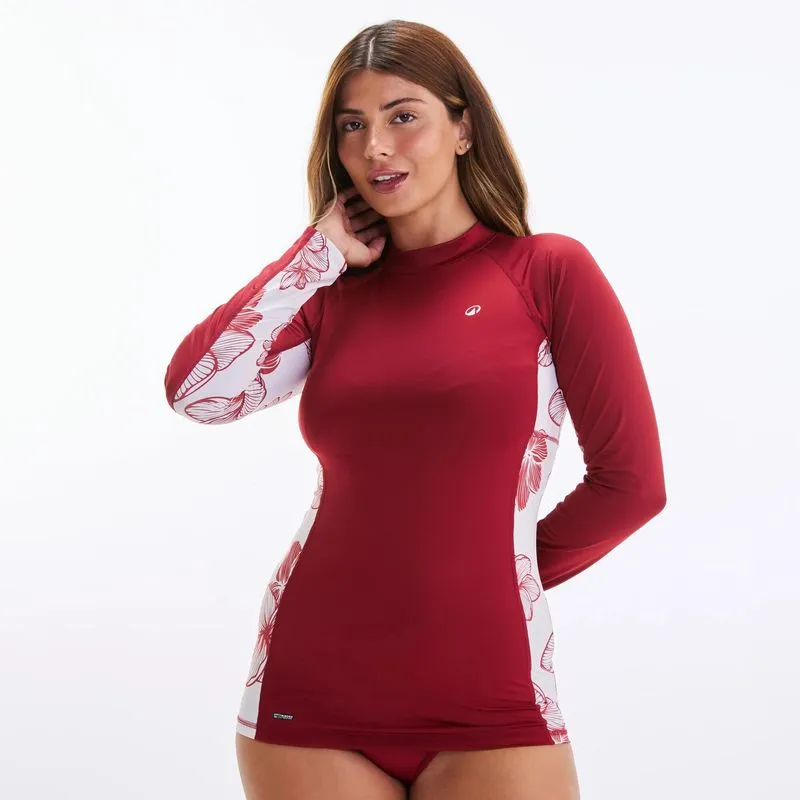 Camiseta Feminina de Surf Manga Longa UV50 Tribord Vermelha - M