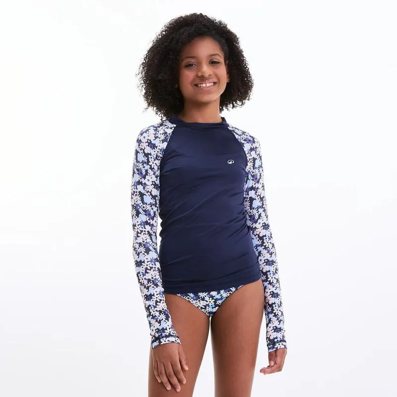 Camiseta Infantil de Surf 100 UV Tribord Azul Marinho - 14 ANOS
