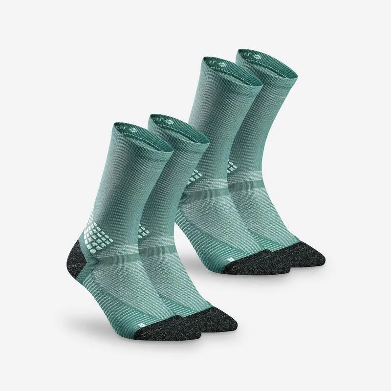 Kit 2 Pares de Meias Adultas de Trilha Hike 500 Cano Alto Quechua Verde Meias para caminhada Hike 500 High Turquesa x2 pares, BR 37