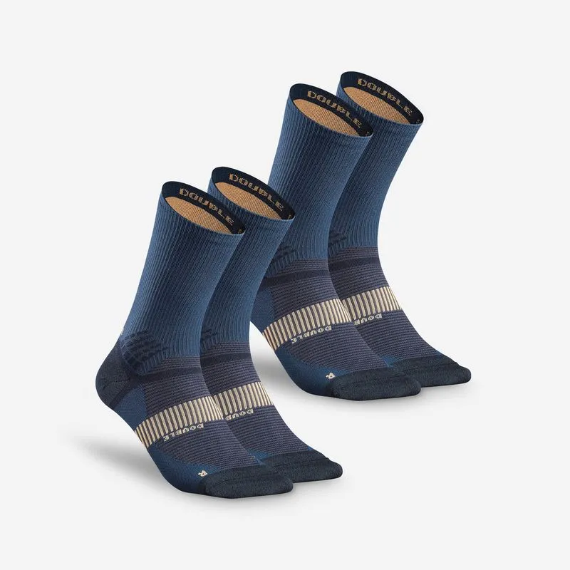 Kit 2 Pares de Meias Adultas de Trilha Hike 520 Cano Alto Quechua Azul Marinho Meias para caminhada - hike 520 double high azul marinho x2 pares, BR 37