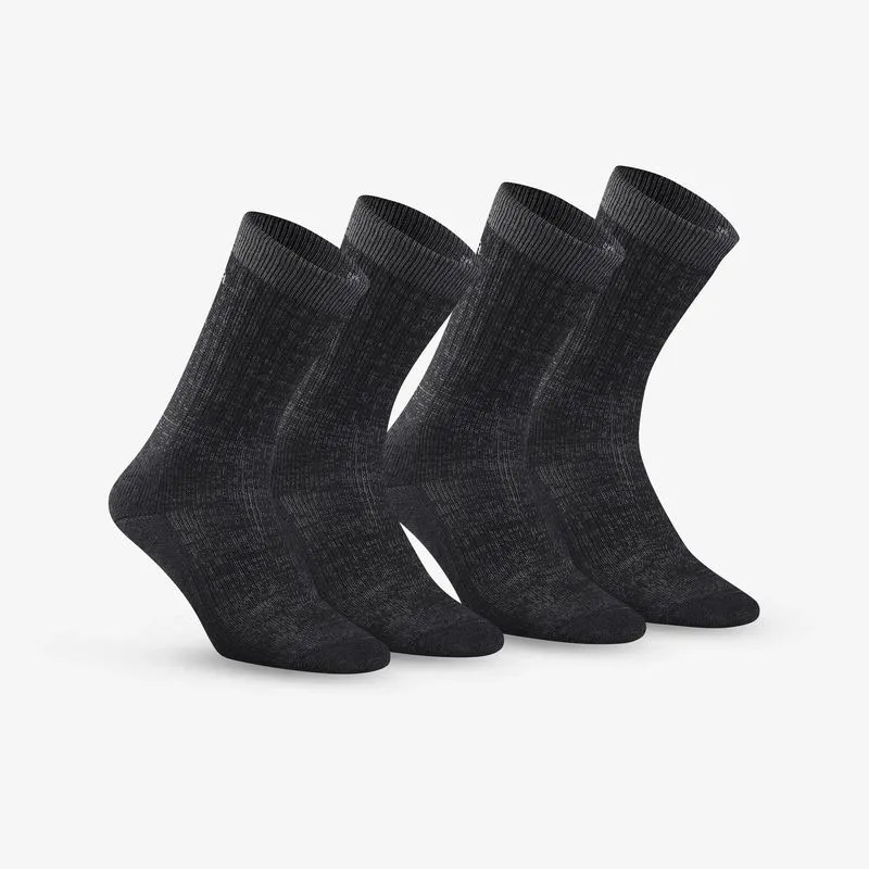 Kit 2 Pares de Meias Adultas para Trilha Cano Médio WARM SH900 Quechua Preta, 41/44 BR