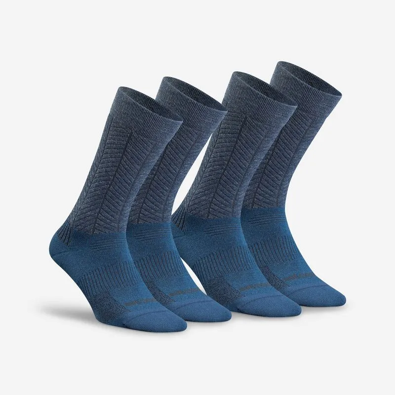 Kit 2 Pares de Meias Adultas para Trilha Cano Médio SH500 Quechua Azul Chaussettes de randonnée chaudes, MH500 bleu, 5.5-8 - 39/42