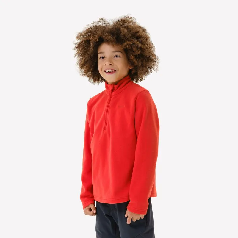 Blusa Fleece Infantil de Trilha MH100 Quechua Vermelho-tijolo Blusa para caminhada infantil, 7 a 15 anos, MH100 com zíper, vermelho, 8-9 ANOS