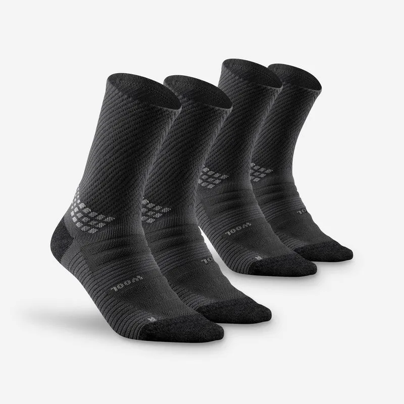 Kit 2 Pares de Meias Adultas de Trilha Hike 900 Cano Alto Quechua Chumbo Meia de trilha MH900 High, BR 33
