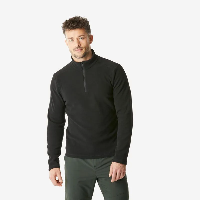 Blusa Fleece Masculina de Trilha MH100 Quechua Preta Blusa Fleece Térmica Básica Masculina de Trilha, M