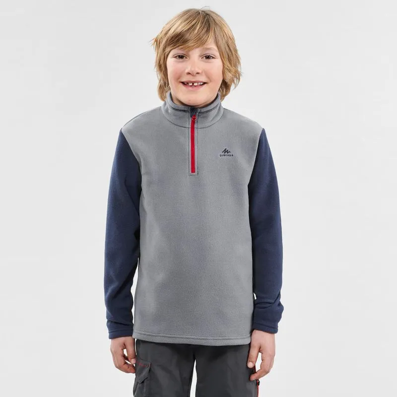 Jaqueta Infantil de Trilha Mh100 Half Zip Quechua Roxo Cinza, 12 ANOS - 13 ANOS