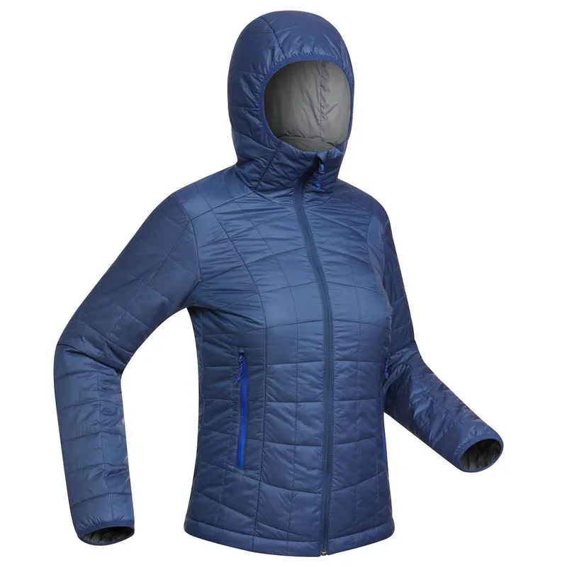 Jaqueta feminina de trekking Trek 100 com capuz Azul TREK 100 HOODY W DOWN JACKET GXB, S