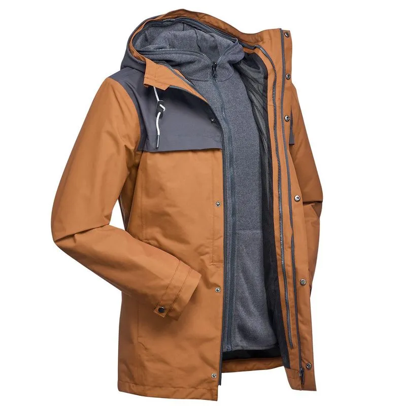 JAQUETA MASCULINA DE TREKKING 3X1 IMPERMEÁVEL TRAVEL100 Marrom TRAVEL 100 3IN1 M JACKET BRW BROWN, 2XL