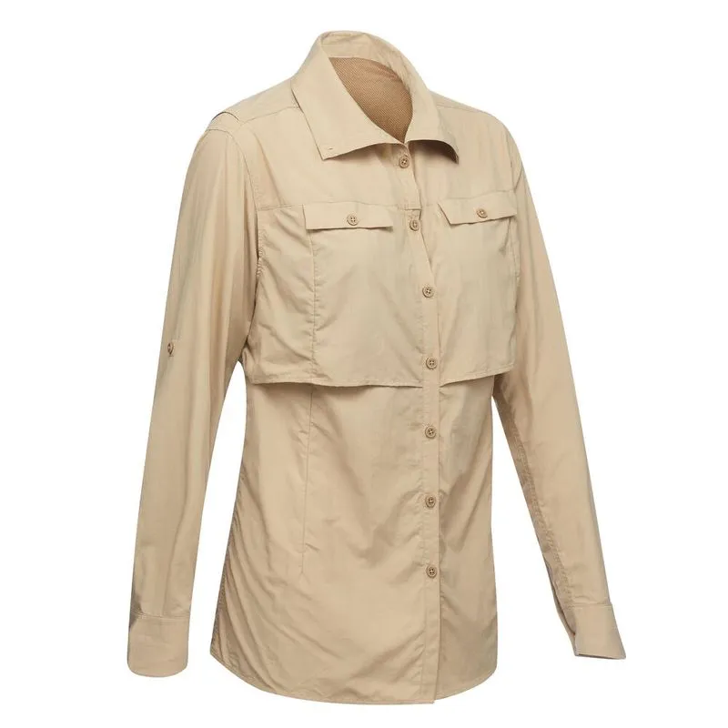 CAMISA MANGA COMPRIDA TREKKING MULHER DESERT 500 BEGE LONG-SLEEVED SHIRT DESERT 500 W BEIGE XS