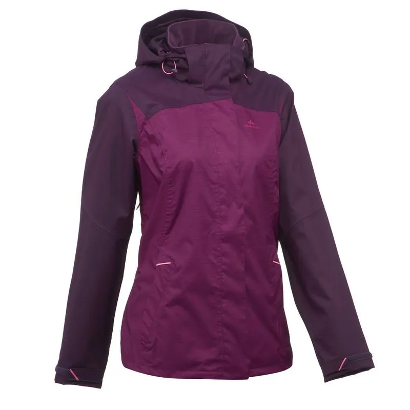 Jaqueta Feminina de Trilha Impermeável MH100 Quechua JACKET MH100 WTP W PURPLE, 2XL