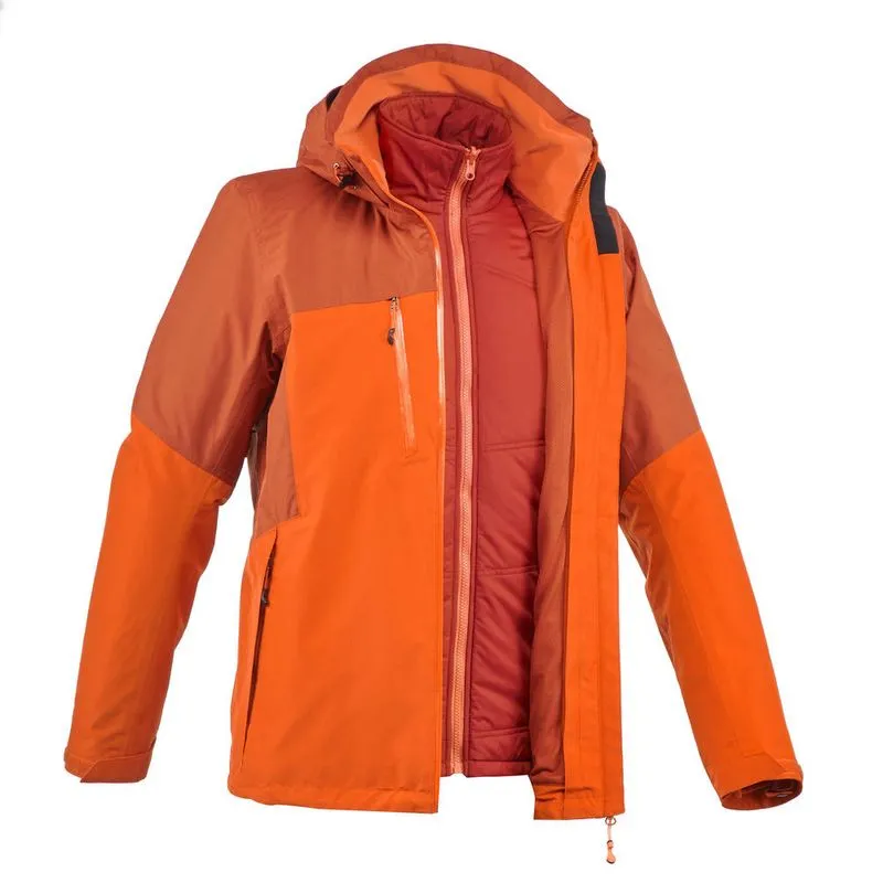 Jaqueta 3 em 1 masculina Trilha 500 Impermeável térmica Quechua Laranja-tijolo JK RAINWARM 500 3X1 ORA, M