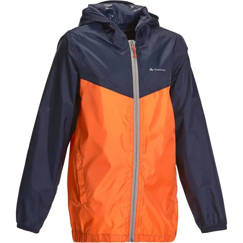 Jaqueta infantil de trilha impermeável MH150 JKT HIKE 150 KID BOY ORANGE, 8 YEARS