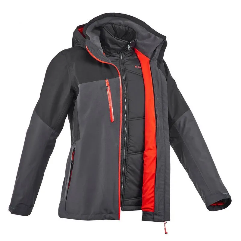 Jaqueta 3 em 1 masculina Trilha 500 Impermeável térmica Quechua Cinza-carbono TRAVEL 500 3IN1 M JACKET BLK BLACK, L
