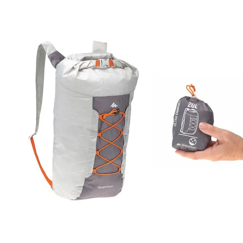 Mochila de apoio impermeável ultra compacta 20 litros Quechua Cinza-claro BAG ARP20 ULTRACOMPAC, ONE SIZE FITS ALL