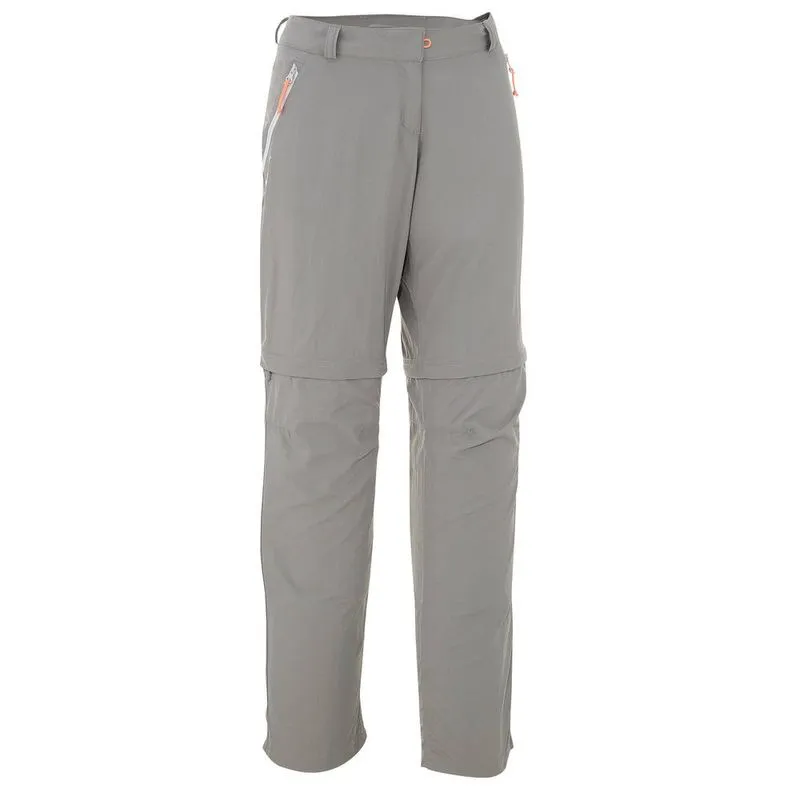 Calça feminina de trekking modular Trek100 PANT F100 MODUL GREY SSAH15 G2, 32