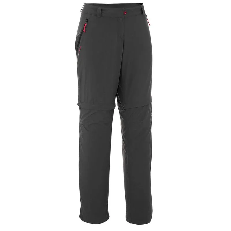 Calça feminina de trekking modular Trek100 Cinza-carbono PANT F100L MODUL BLACK SS, EU:46 US:M/L