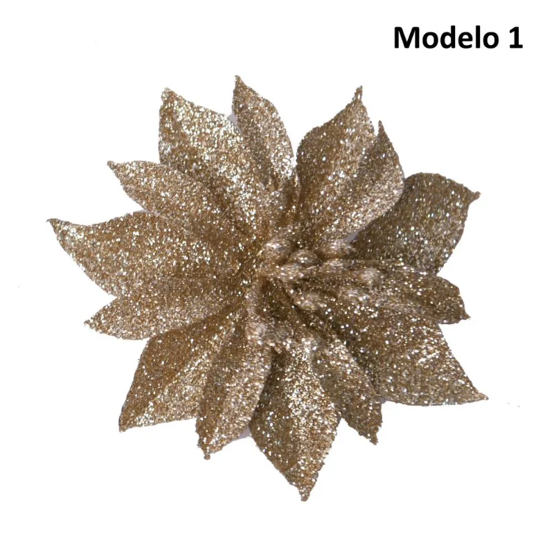 Flor glitter con clip 8.5 cm (Modelos Surtidos)