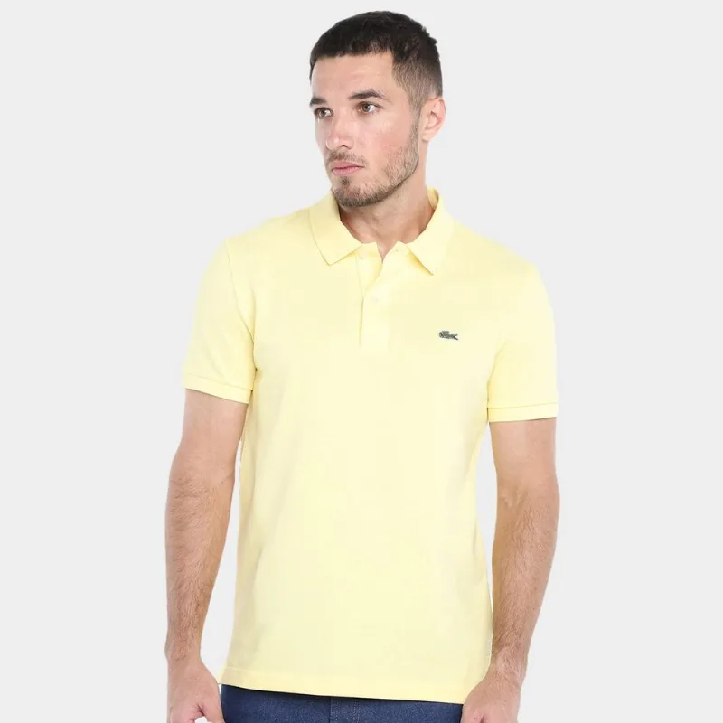 Camisa Polo Lacoste Slim Fit Piquet Masculina - Masculino - Amarelo Claro