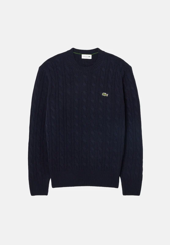 LACOSTE Maglione girocollo CABLE KNIT JUMPER blu per uomo e donna in cotone lavorato a trecce 5