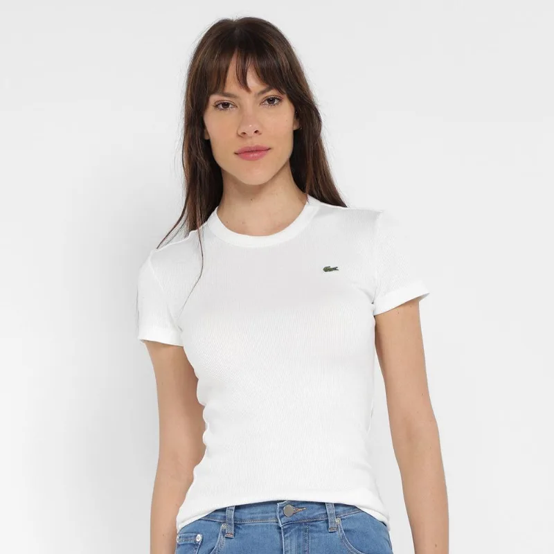 Camiseta Baby Look Lacoste Canelada Feminina - Feminino - Branco