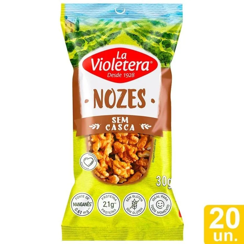 Nozes Sem Casca La Violetera 30g - Embalagem Com 20 Unidades