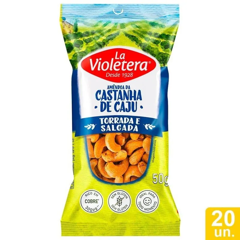 Castanha De Caju La Violetera Torrada E Salgada 50g - Embalagem Com 20 Unidades